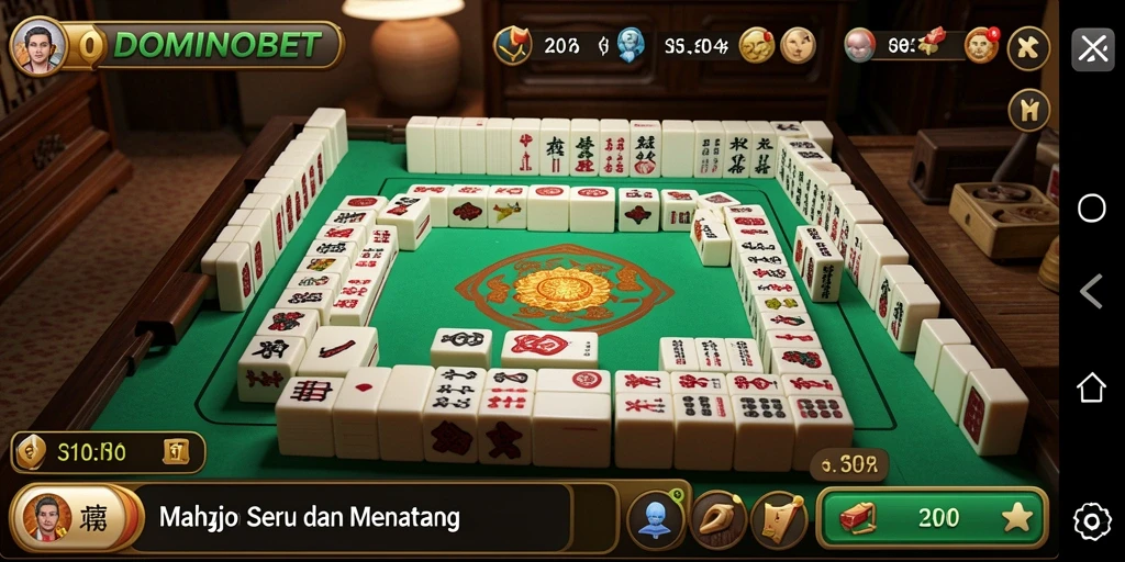 Screenshot gameplay DOMINOBET yang menampilkan aksi Mahjong yang mendebarkan.