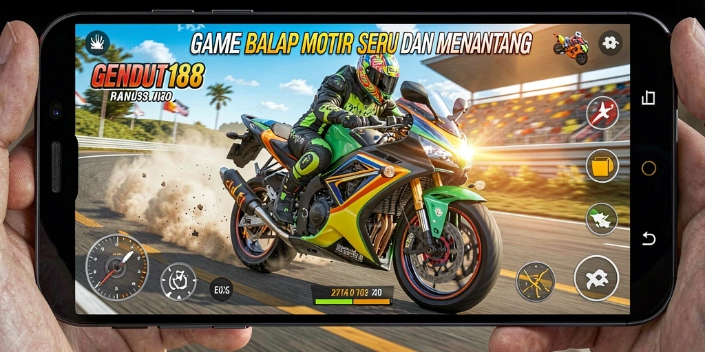 Tampilan utama gameplay GENDUT188 dengan balap motor yang seru.