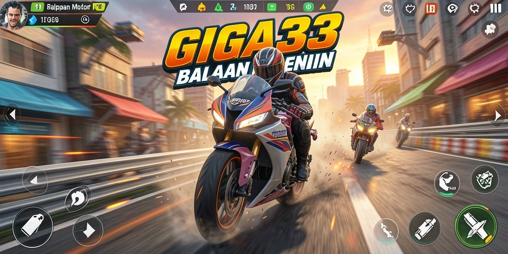 Tampilan gameplay balapan motor yang menegangkan dan seru.