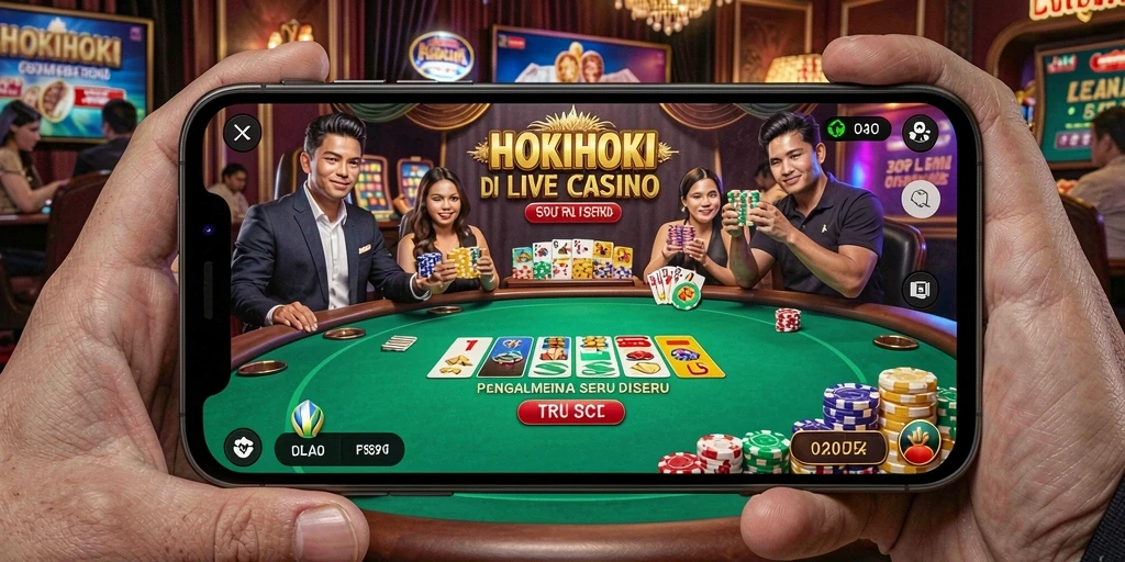 Tampilan gameplay HOKIHOKI dengan dealer langsung dan suasana permainan yang mendebarkan.