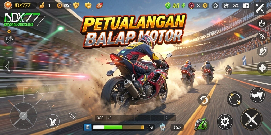 Gameplay menegangkan IDX777 dengan balapan motor yang seru.