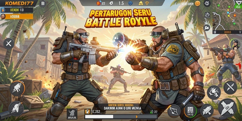 Tampilkan momen seru dalam pertempuran Battle Royale di KOMEDI77.