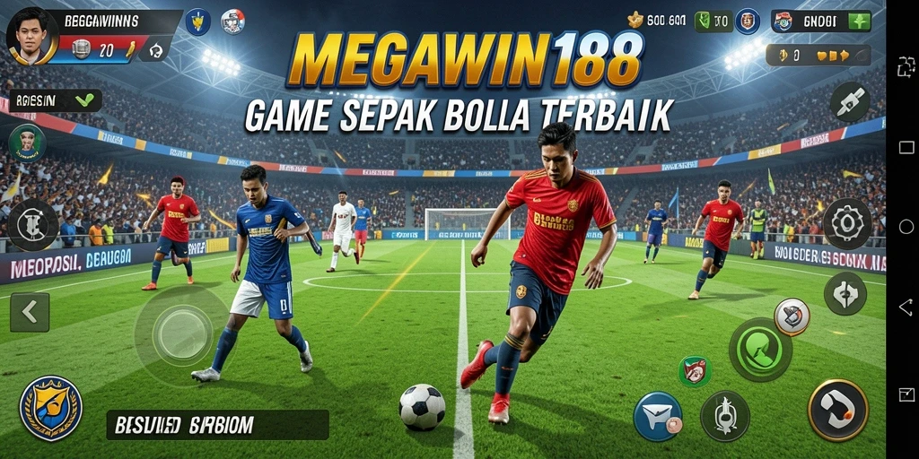 Tampilan gameplay seru di MEGAWIN188 saat pertandingan sepak bola.