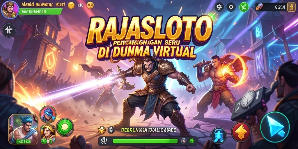 Tampilan pertarungan seru di RAJASLOTO dengan karakter yang beragam.