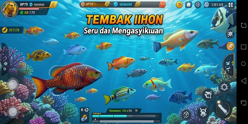 Tangkapan layar game RP79 menampilkan aksi menembak ikan yang seru.