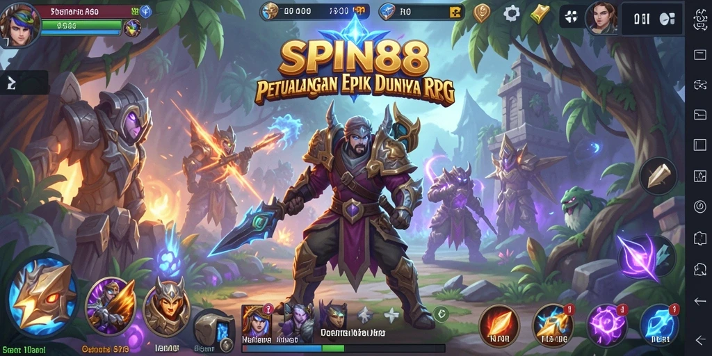 Tangkapan layar menampilkan pertempuran seru di dunia RPG SPIN88.