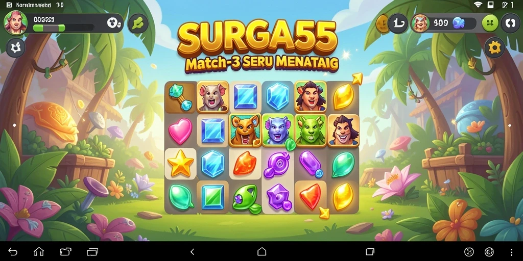 Screenshot gameplay SURGA55 menampilkan keseruan mencocokkan elemen dalam Match-3.